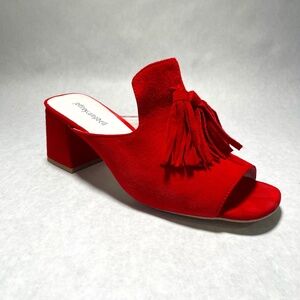 Jeffrey Campbell Tasseled Felicitas Heel Mules Red Suede US10M